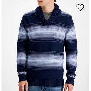 SUN + STONE
Men's‎ Deacon Horizontal Striped Shawl Sweater XXL Basic Navy Nwot